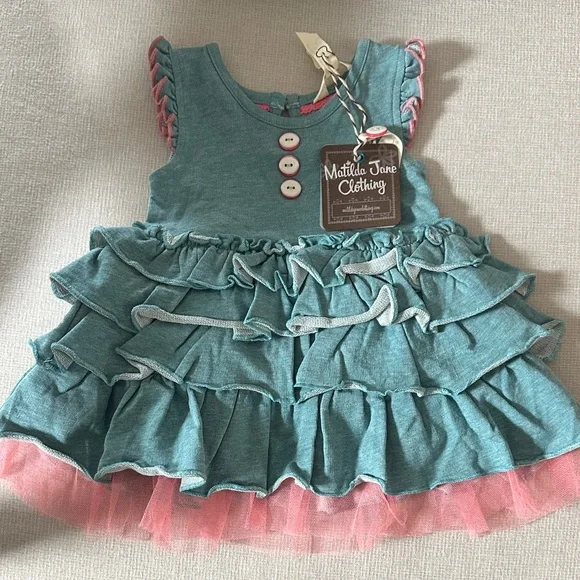 Matilda Jane Teal and Pink Ruffle Dress - Picture 1 of 5